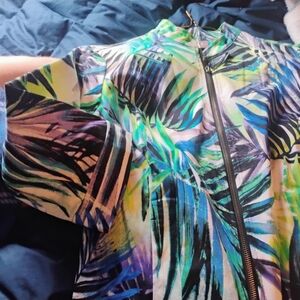 Chico's Green Teal & Black Printed Blazer